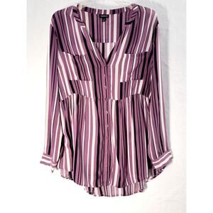Torrid Tunic Top Women's Size 1X Purple Striped Long Sleeve Button Up Blouse